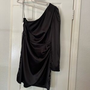 Altar'd State Black Satin One-Shoulder Dress